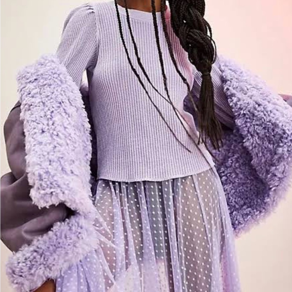 Free People Fp One Wesley Sugared Lilac Thermal Knit Top - Medium NWT